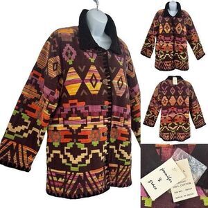 Southwestern Aztec Print Tapestry Rug Blanket Vintage Jacket NWT Size L